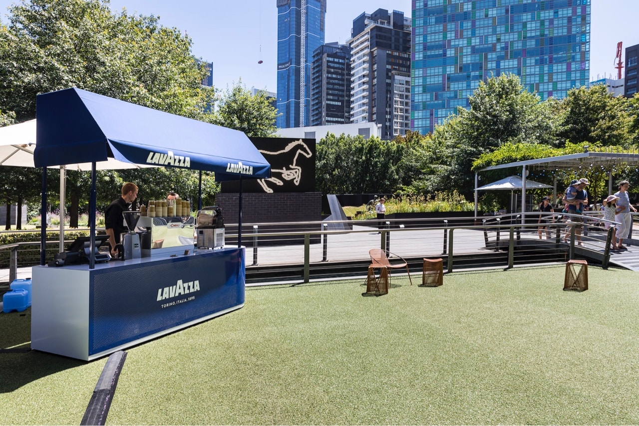 Lavazza coffee cart set up in the NGV Garden