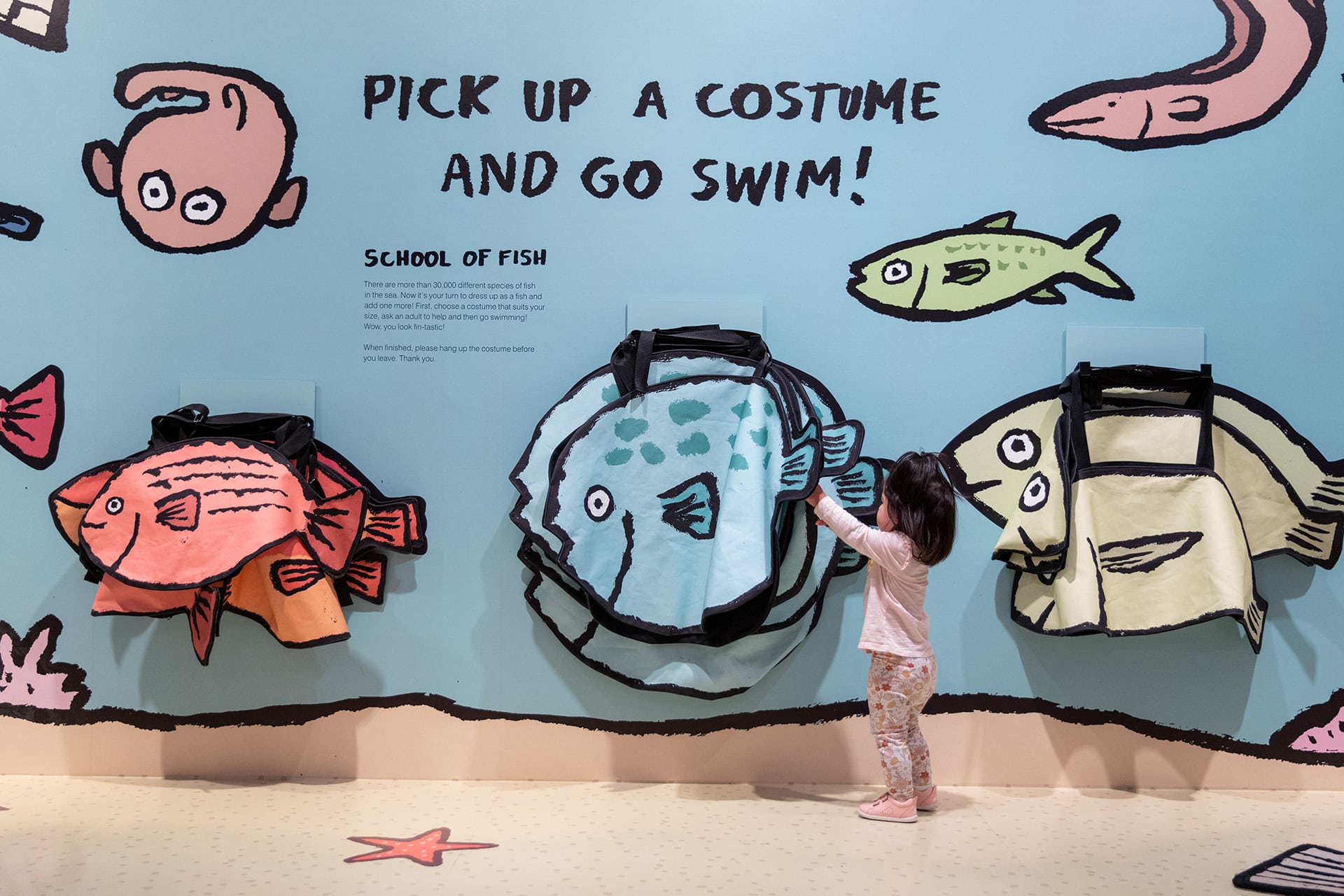 Young visitors enjoying <em>RIFIFI: Jean Jullien for Kids</em> on display as part of NGV Triennial  at NGV International, Melbourne. Photo: Kate Shanasy